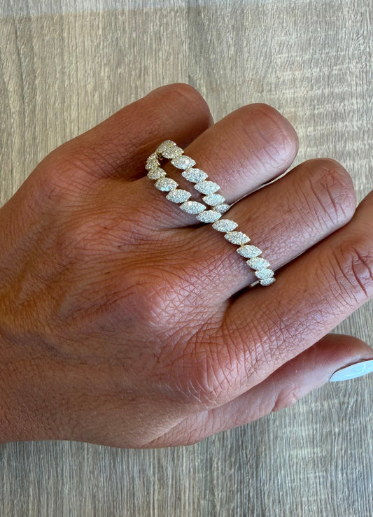 .91 cttw yellow gold natural pave diamond pear two finger ring