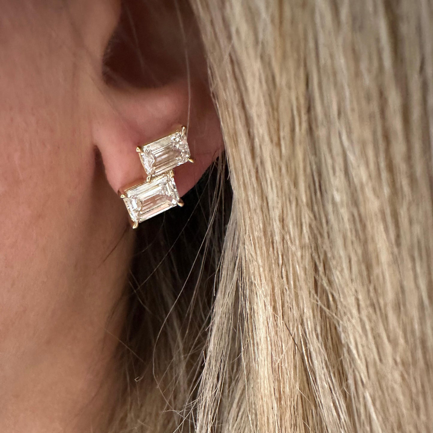 5.5 cttw 2 Stone Yellow Gold Studs