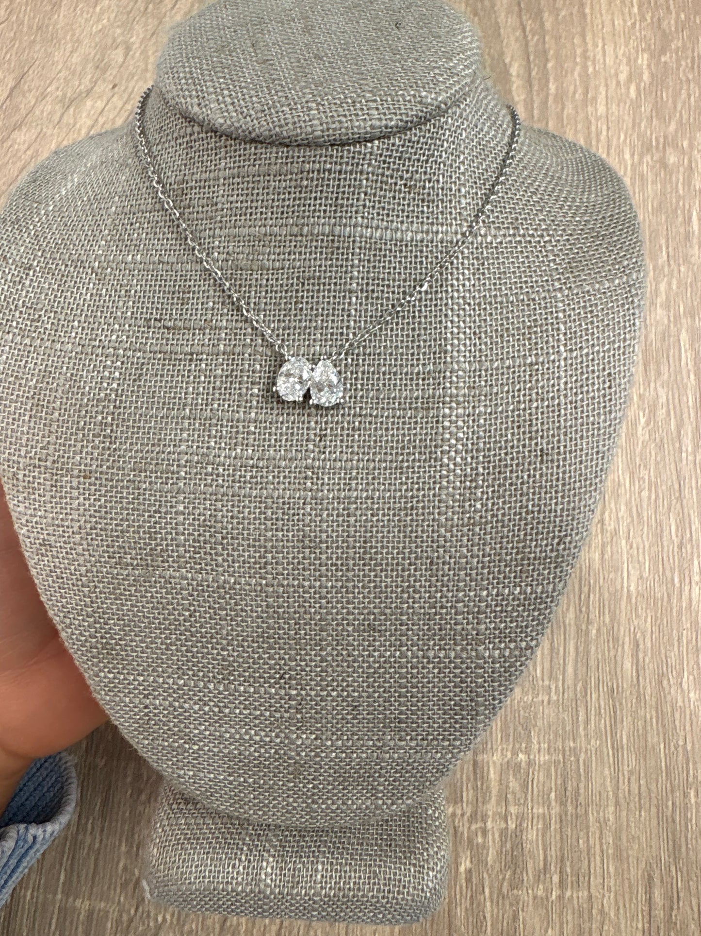 1 cttw oval and pear two stone necklace