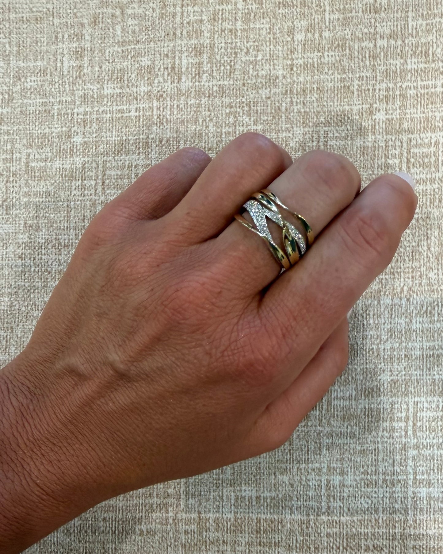 .34 cttw gold and natural pave diamond multi row ring