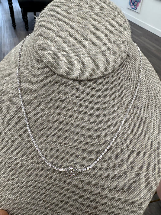 3.13 cttw Straight Tennis Necklace With East West Bezel Pear