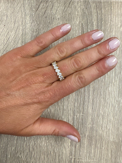 2.77 cttw slanted pears halfway yellow gold eternity band