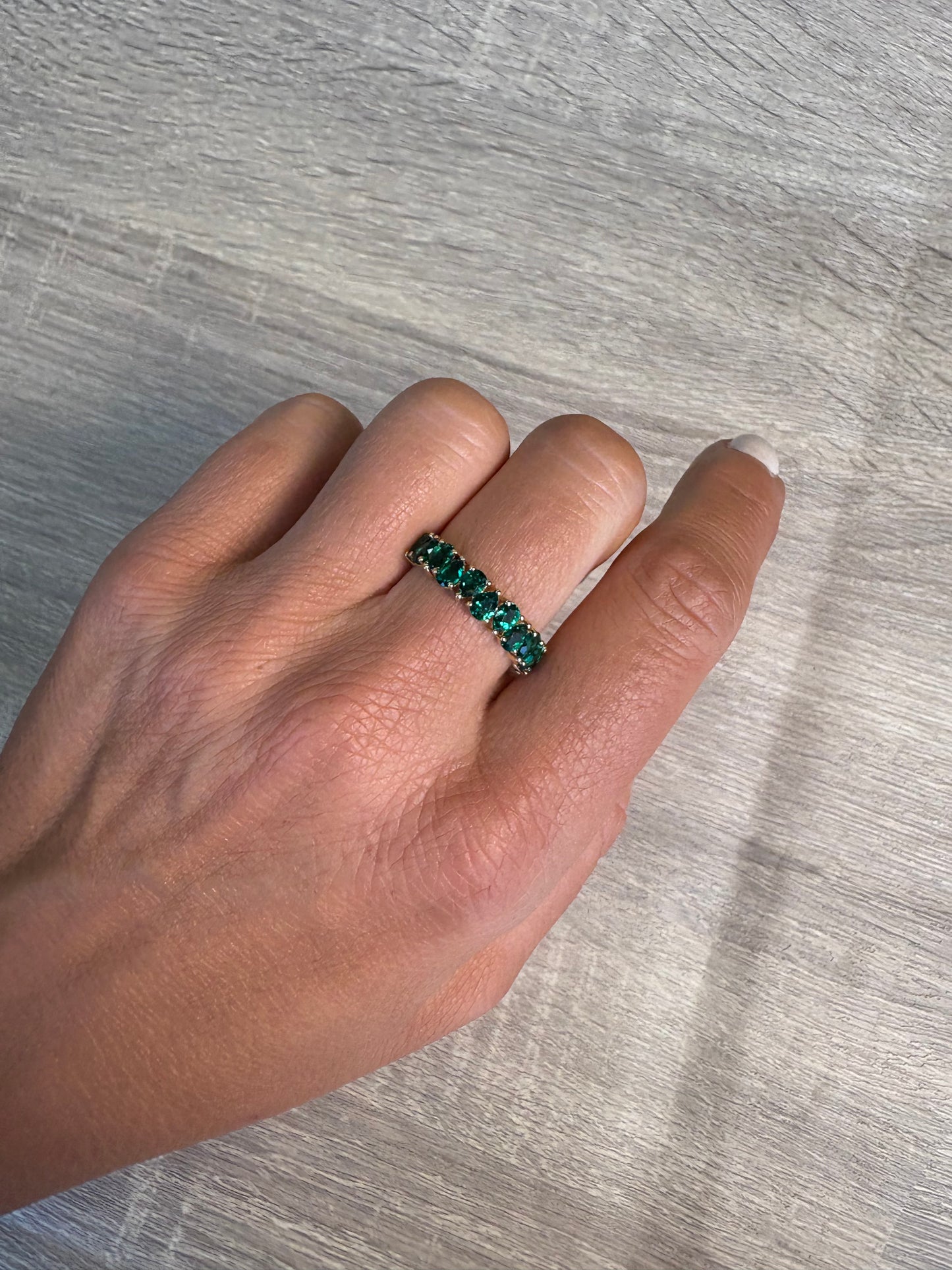 1.5 cttw Yellow Gold Set Emerald Green Up & Down Pear Halfway Ring