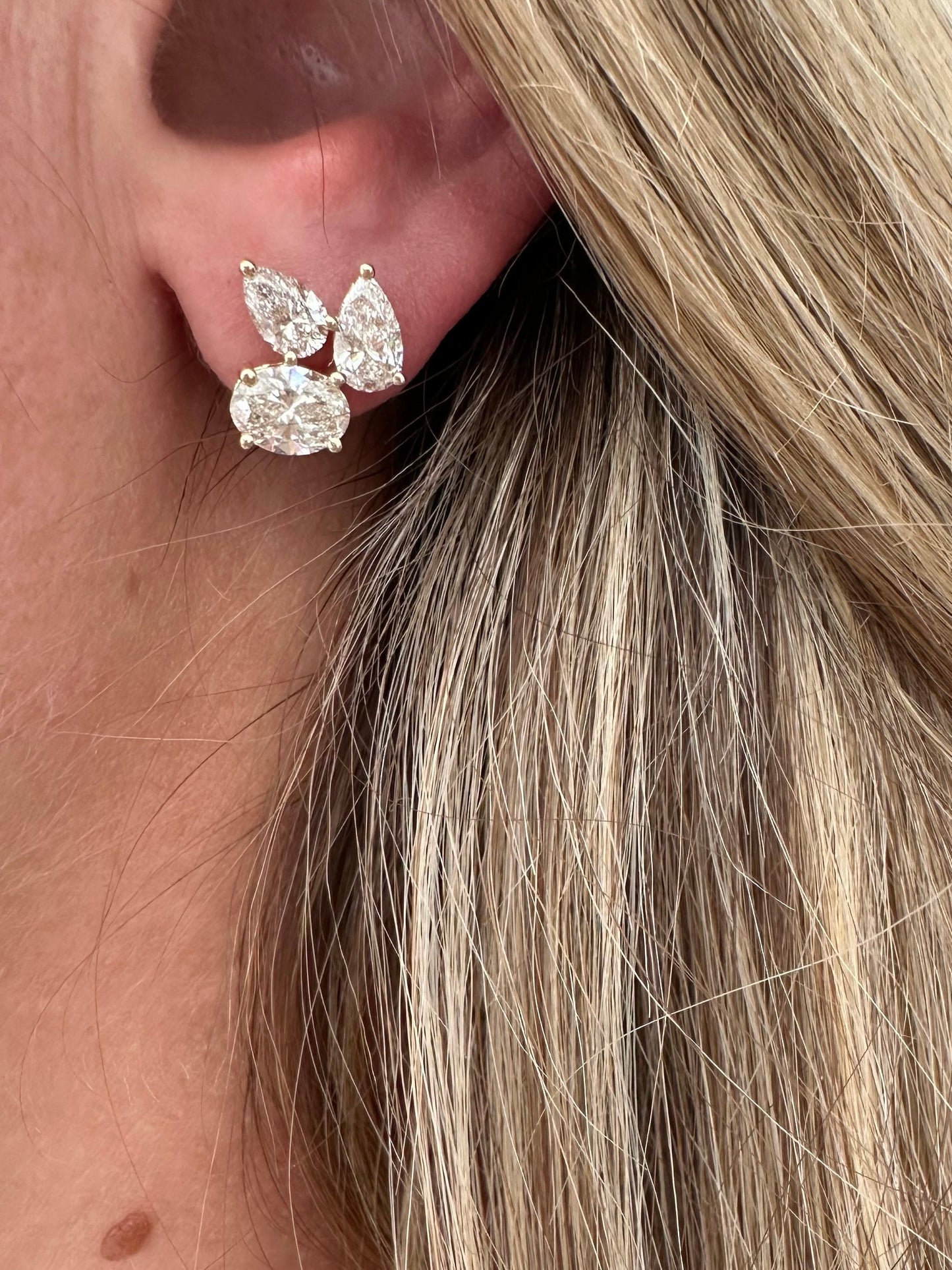 4 cttw yellow gold 3 stone earrings