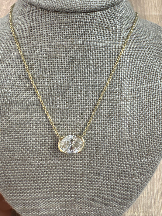 2 ct half bezel east west oval yellow gold necklace
