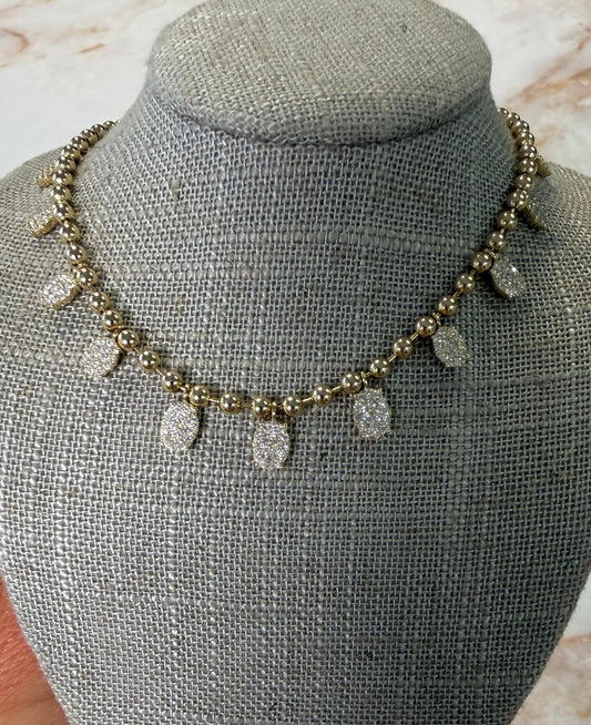 .93 natural pave oval diamonds hanging on heavy ball chain