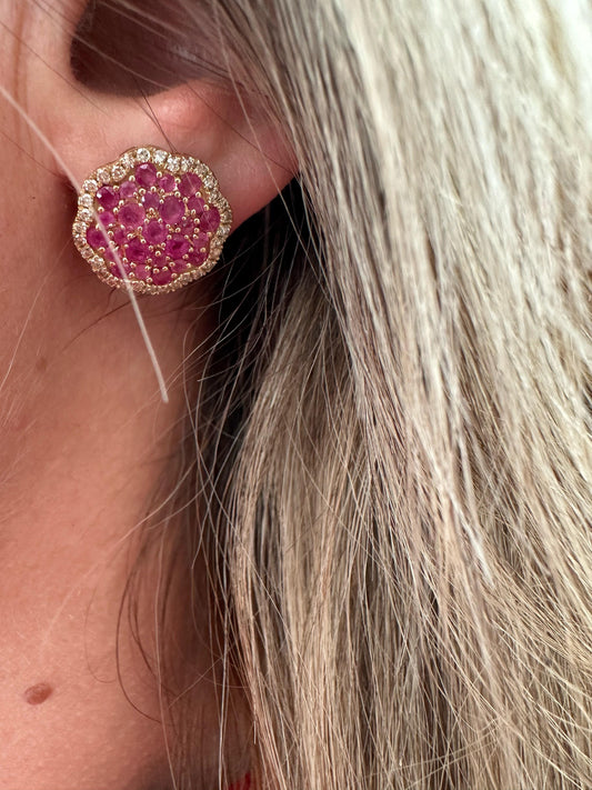 .45 cttw natural diamond pink flower earrings