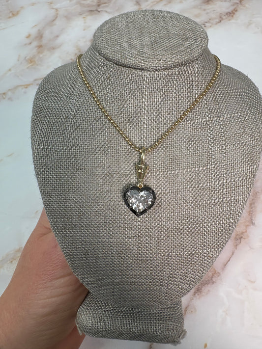 3 ct heart set in black rhodium on ball chain