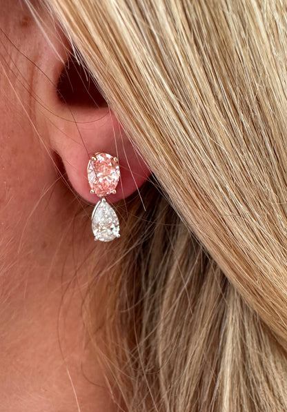 3.65 cttw pink oval with pear drop earrings