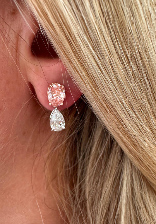 3.65 cttw pink oval with pear drop earrings