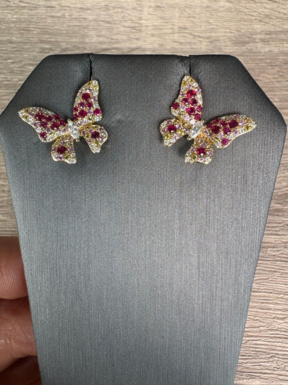 1.85 cttw Colorful Yellow Gold Butterfly Earrings