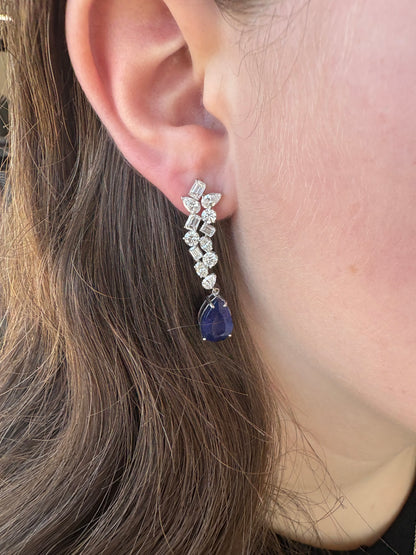 4 cttw multi shape earrings with sapphire pear drop