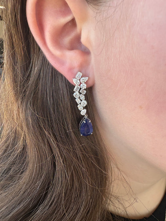4 cttw multi shape earrings with sapphire pear drop
