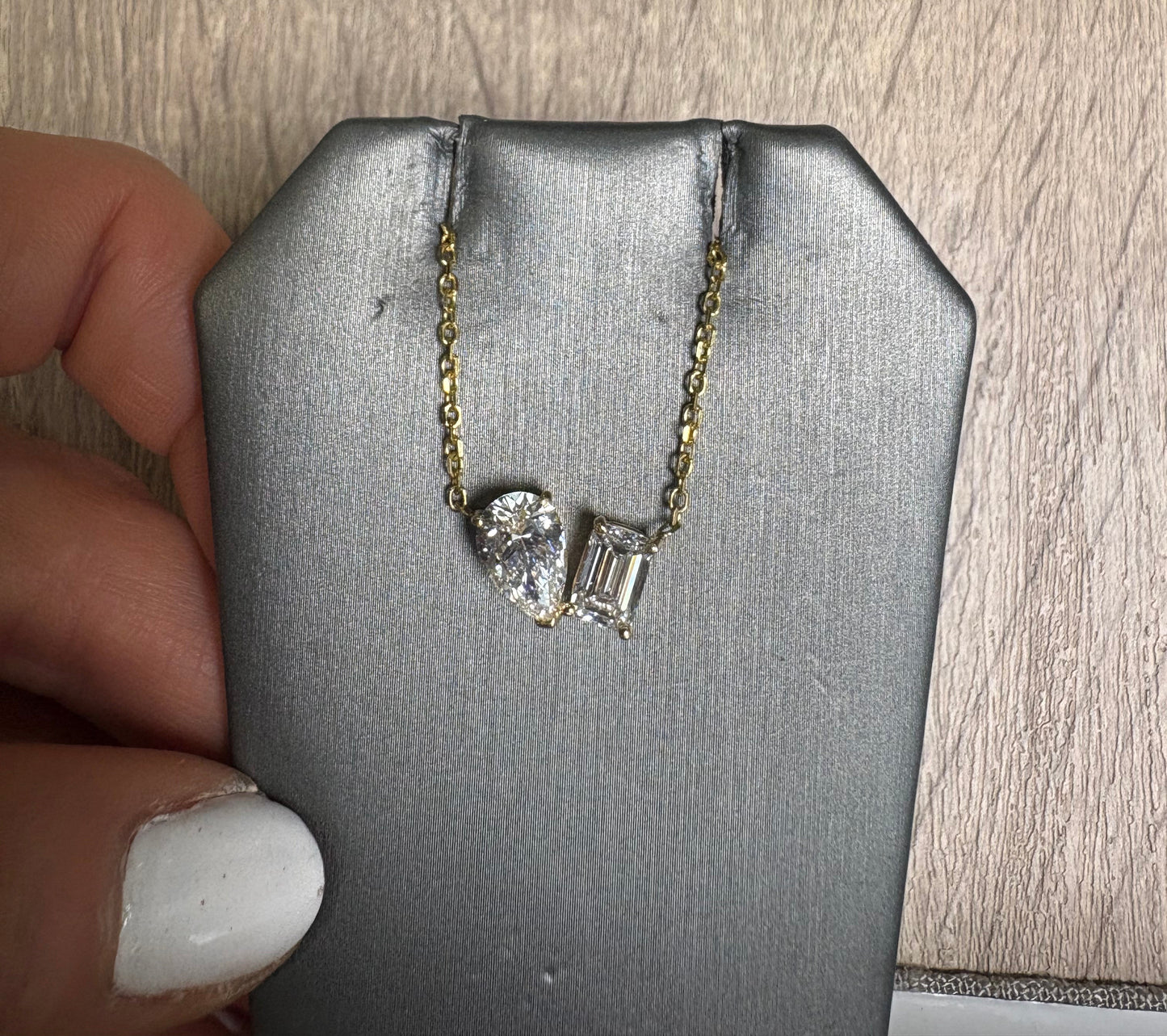 2 cttw Pear & Emerald Tou Et Moi Yellow Gold Necklace