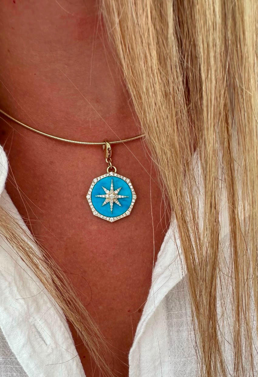 .75 cttw turquoise charm with star (no chain)