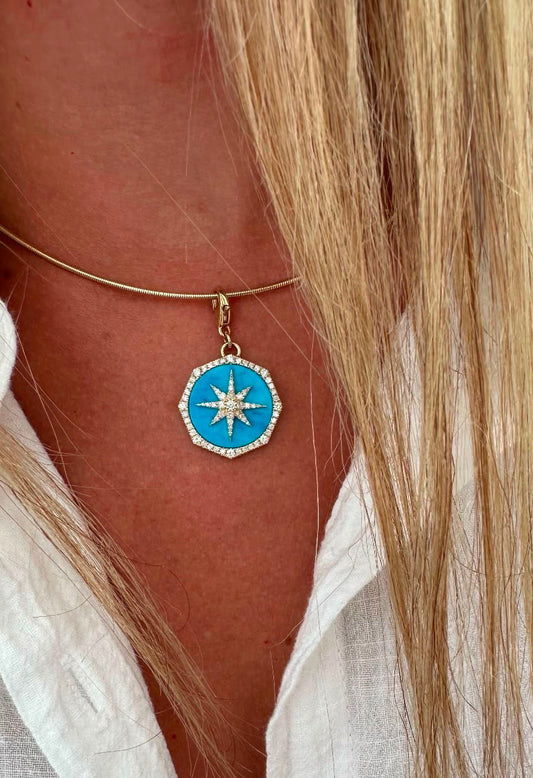 .75 cttw turquoise charm with star (no chain)
