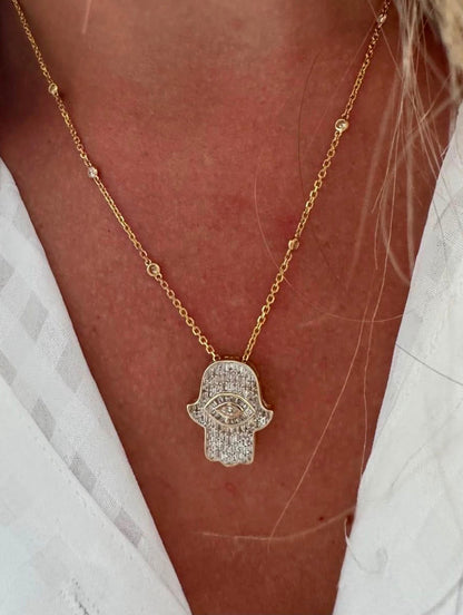 .79 cttw yellow gold hamsa necklace