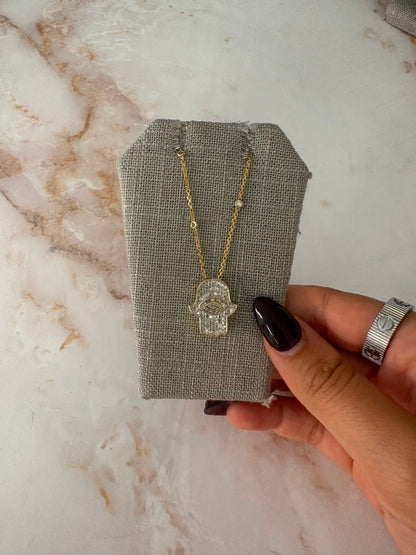 .79 cttw yellow gold hamsa necklace