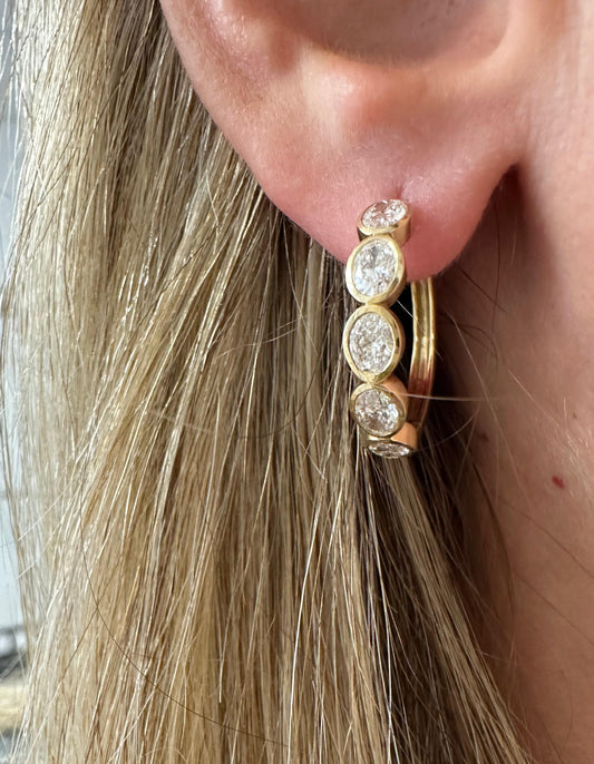 2.15 cttw Bezel Oval Halfway Hoops