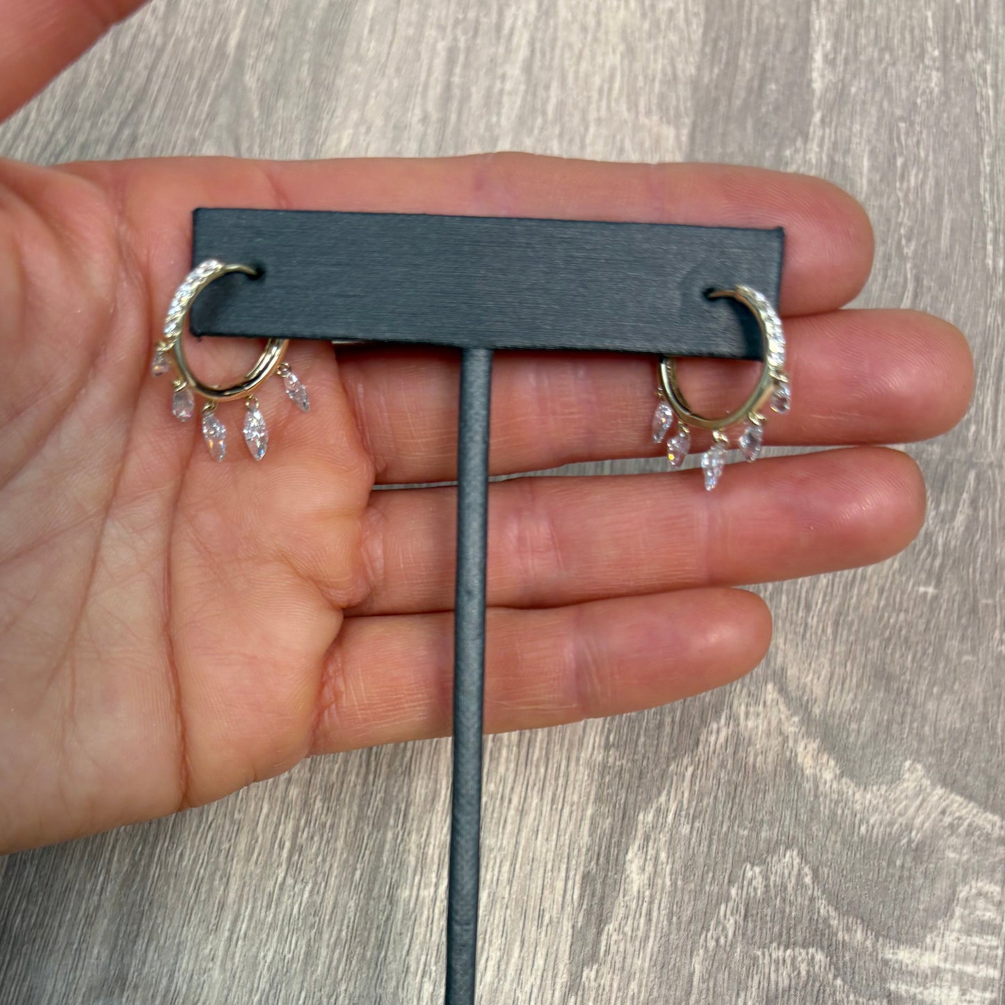 2 cttw Yellow Gold Pave Hoops With Dangling Marquis