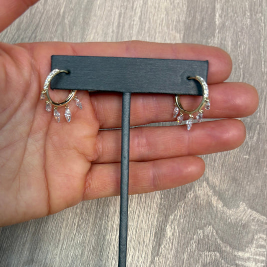 2 cttw Yellow Gold Pave Hoops With Dangling Marquis