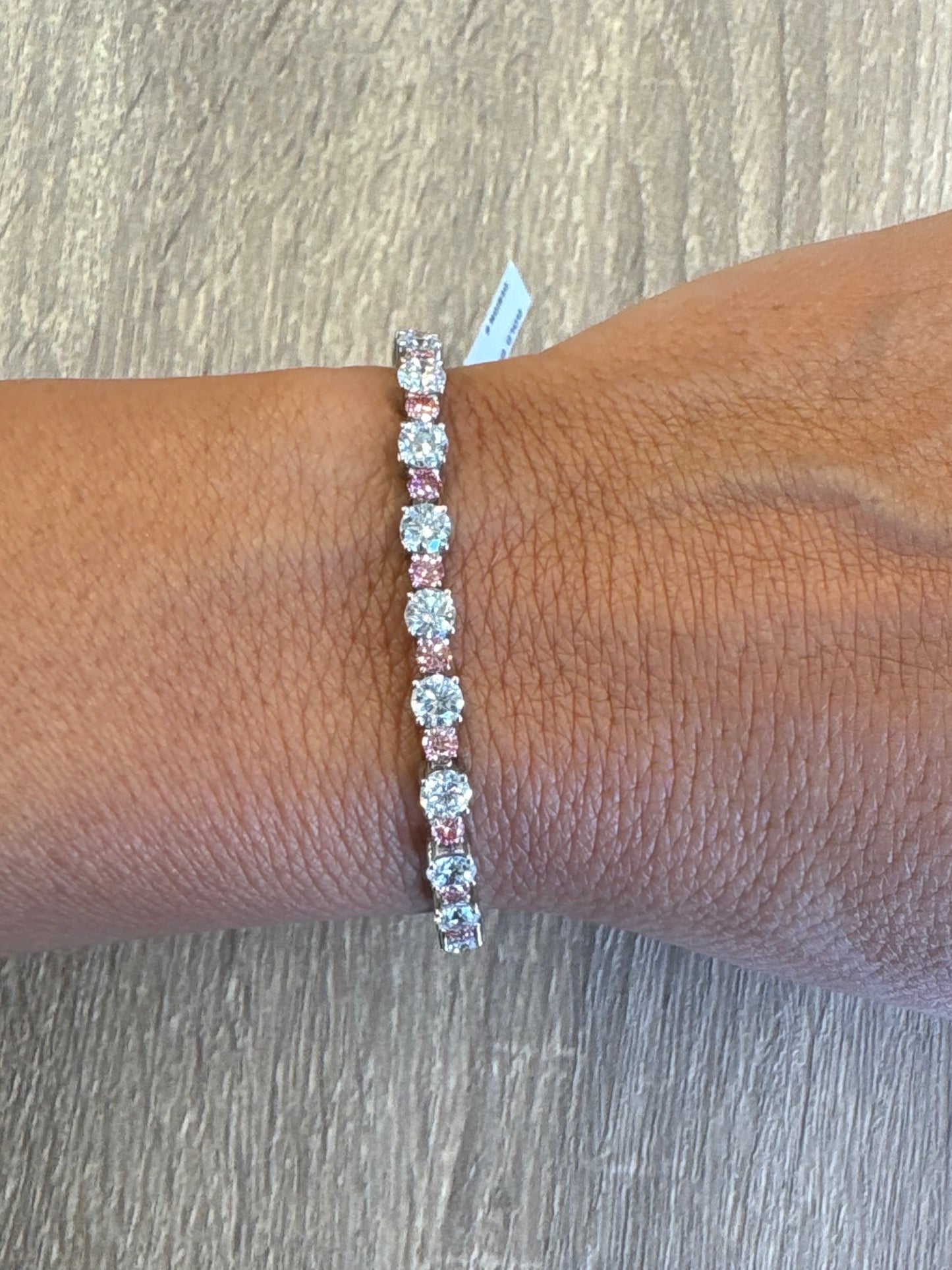 9.66 cttw alternating pink and white round diamond tennis bracelet