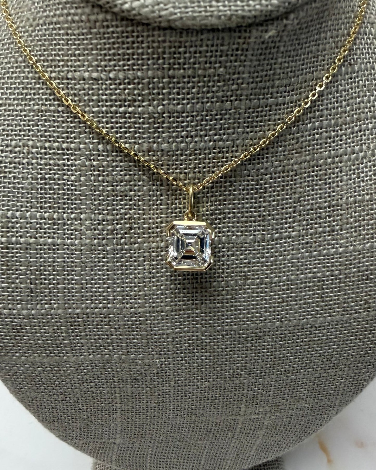 2 ct half bezel asscher necklace