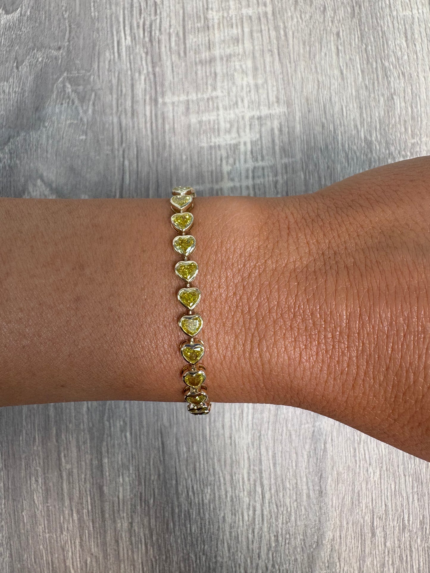 11.40 cttw Yellow Bezel Heart Tennis Bracelet
