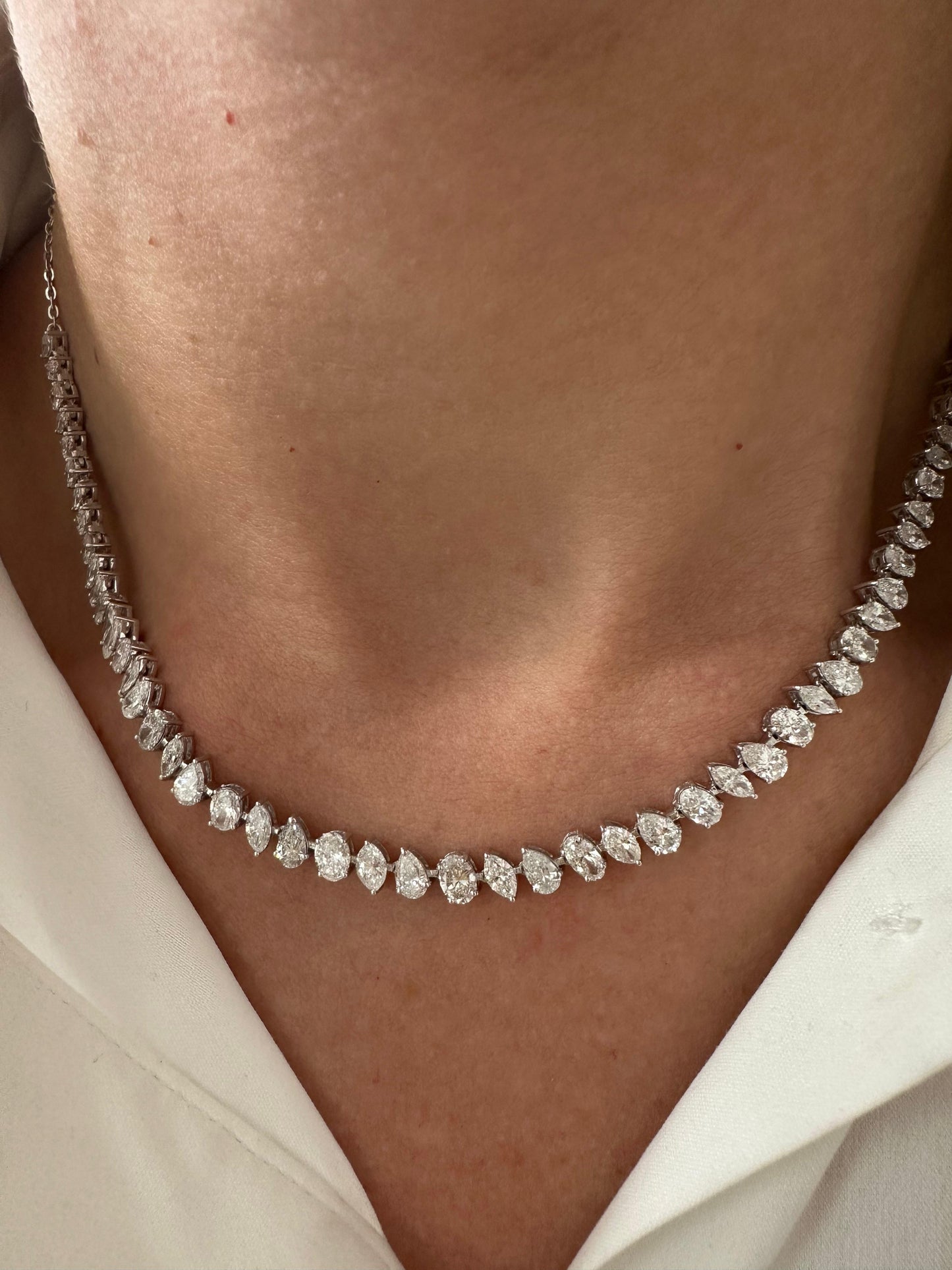 8 cttw Pear Oval Marquis Halfway Tennis Necklace