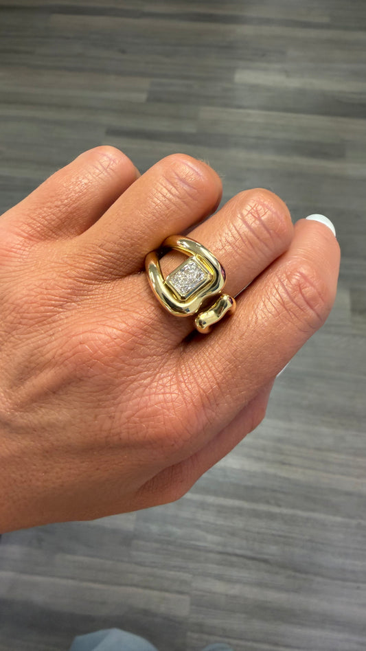 1 ct bezel radiant on gold wrap ring