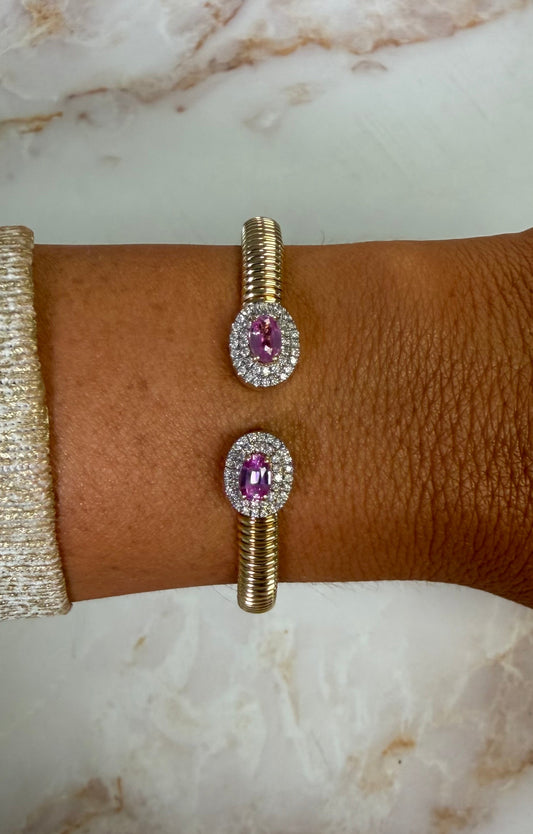 14.5 gm double halo pink ovam diamond wrap bangle