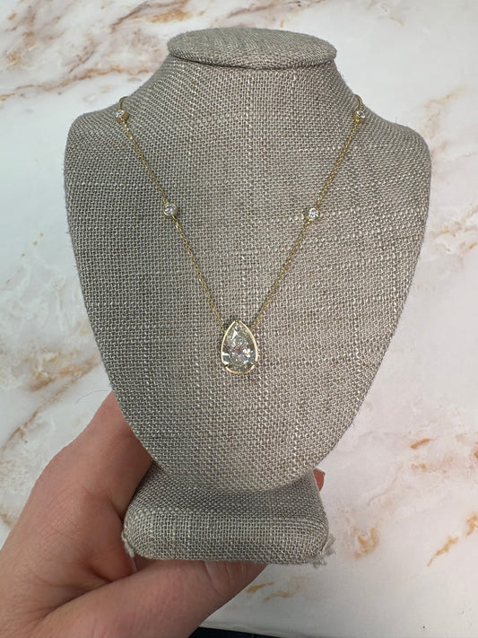 3.5 cttw diamond by the yard necklace with pear bezel center