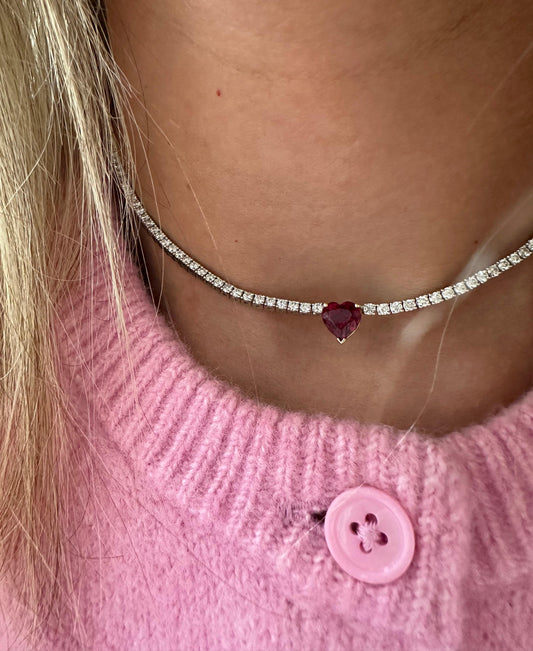 3.25 cttw halfway tennis with 2 ct ruby heart center