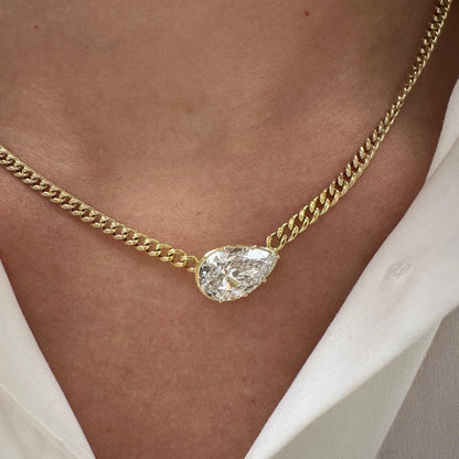 2.5 ct East West Pear on Cuban Chain