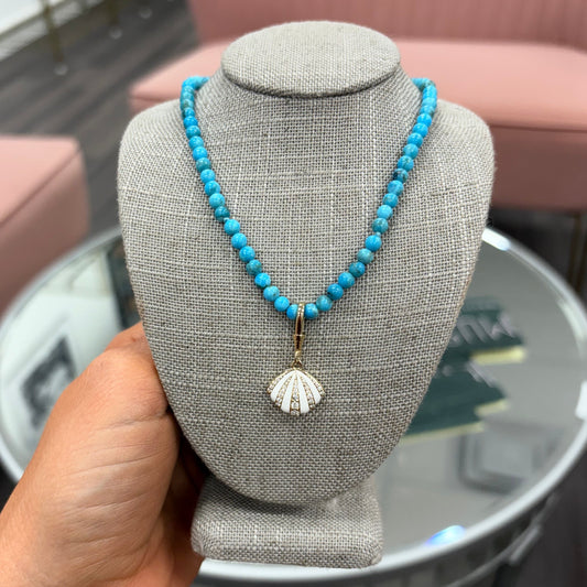 Turquoise Beaded Necklace With Seashell Charm