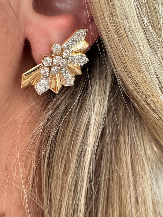 2.41 cttw natural diamond & gold geometric earrings