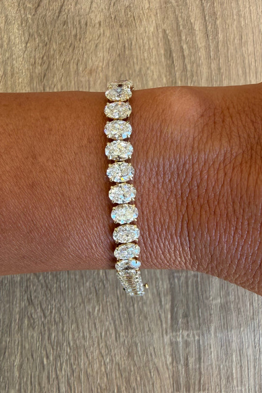 21.56 cttw yellow gold oval tennis bracelet
