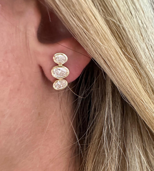 2 cttw 3 bezel yellow gold oval earrings
