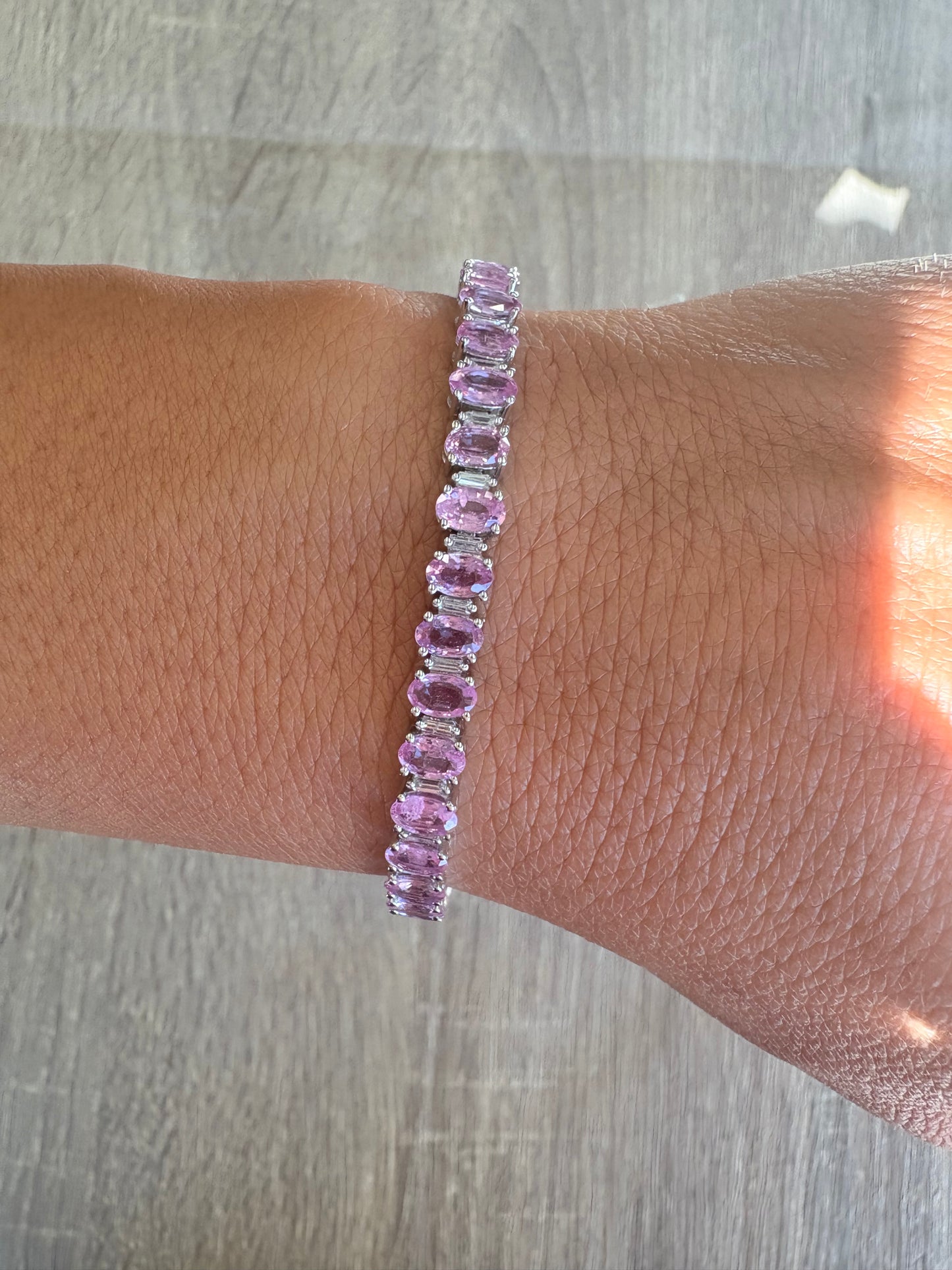 12.77 cttw oval & baguette pink diamond tennis bracelet