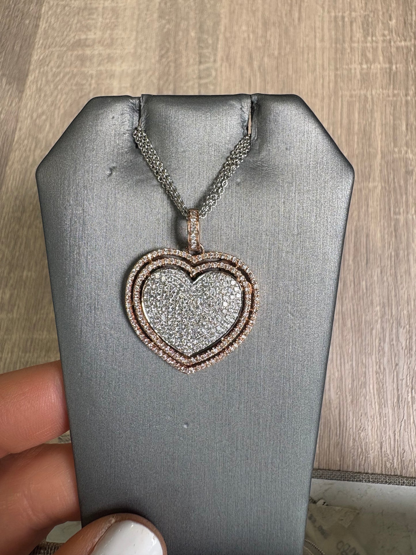 2 cttw Pave Heart With Rose Gold Border Necklace