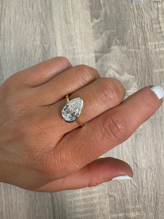 3 ct Slanted Bezel Pear Engagement Ring