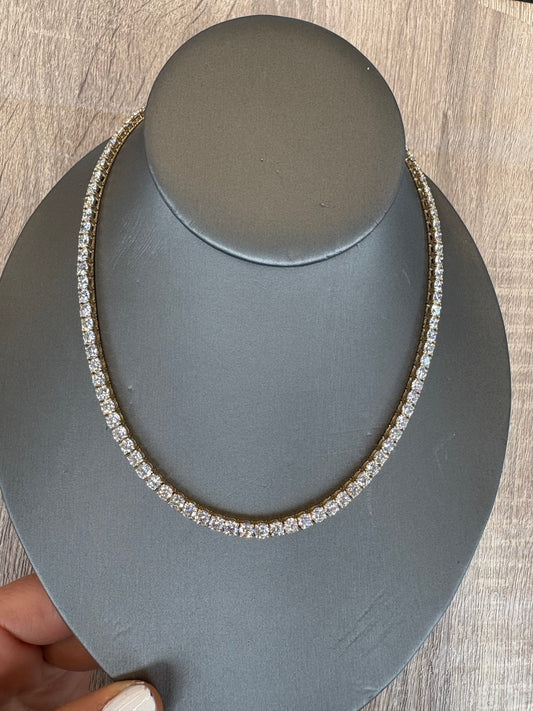 27.9 cttw 4 prong yellow gold tennis necklace
