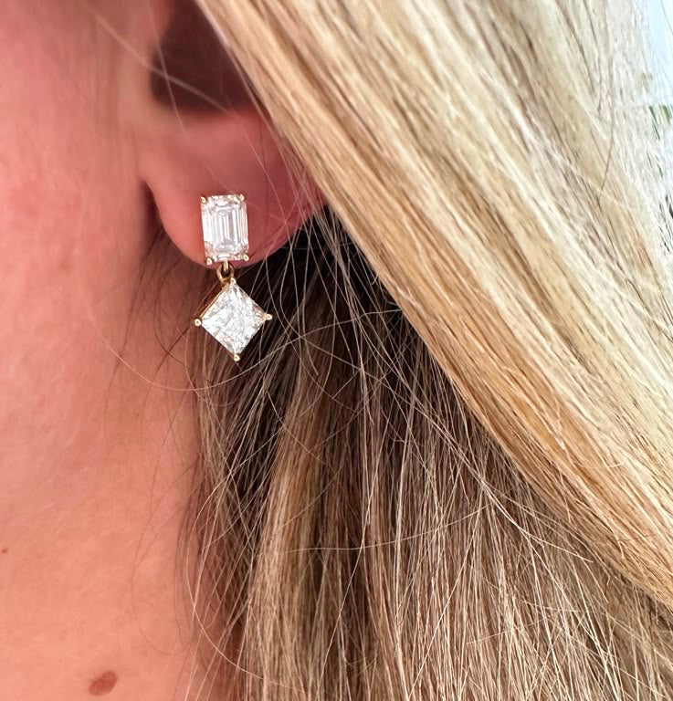 5 cttw yellow gold emerald and princess cut earrings