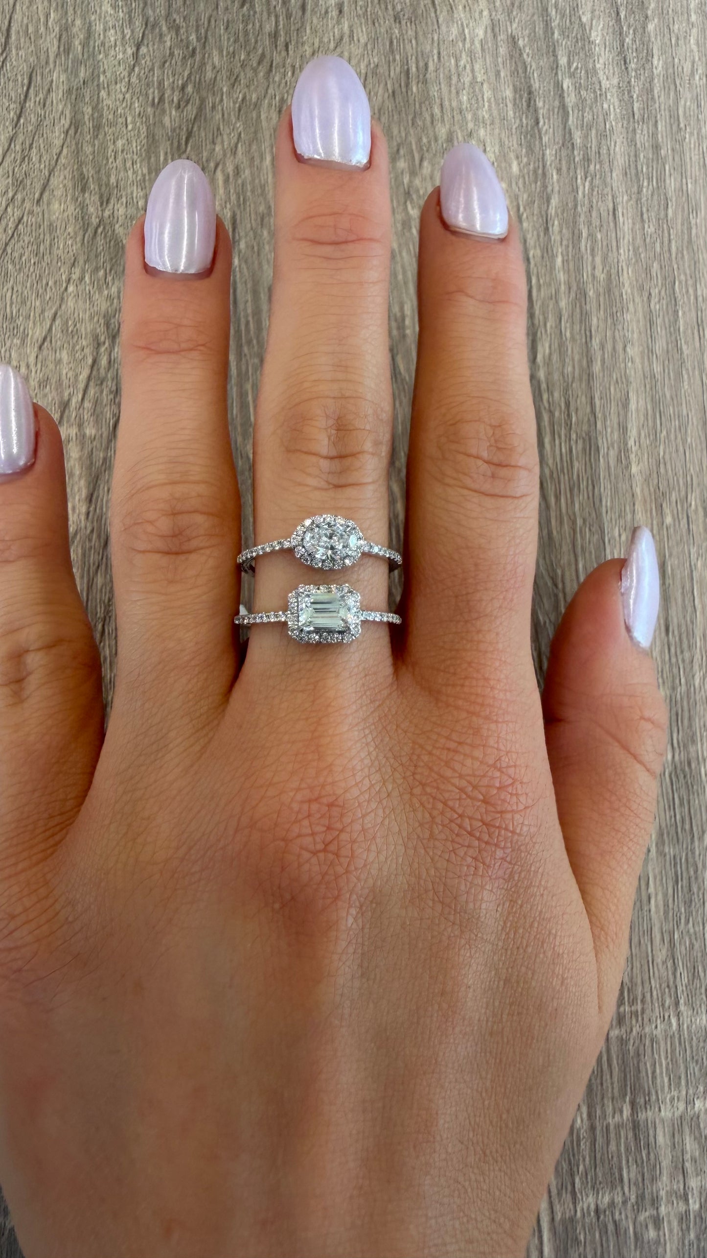 1.5 cttw oval & emerald two row ring with halo & pave band