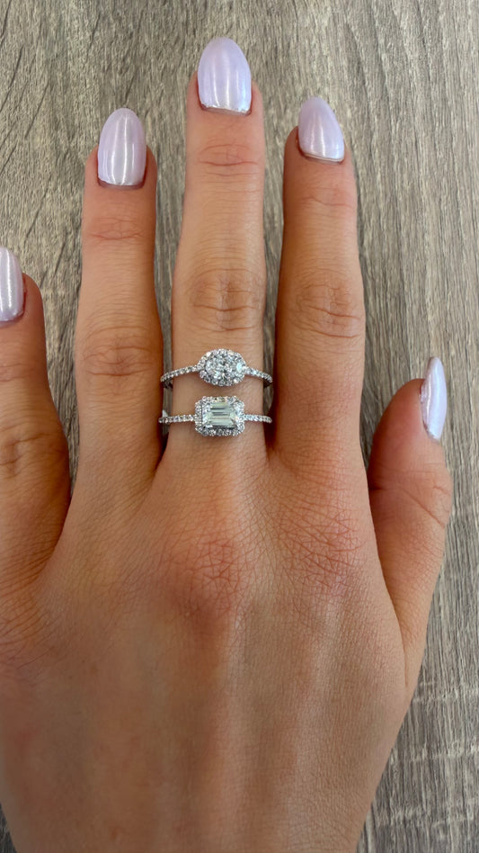 1.5 cttw oval & emerald two row ring with halo & pave band