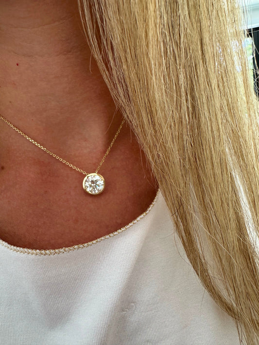 3 ct round bezel solitaire necklace