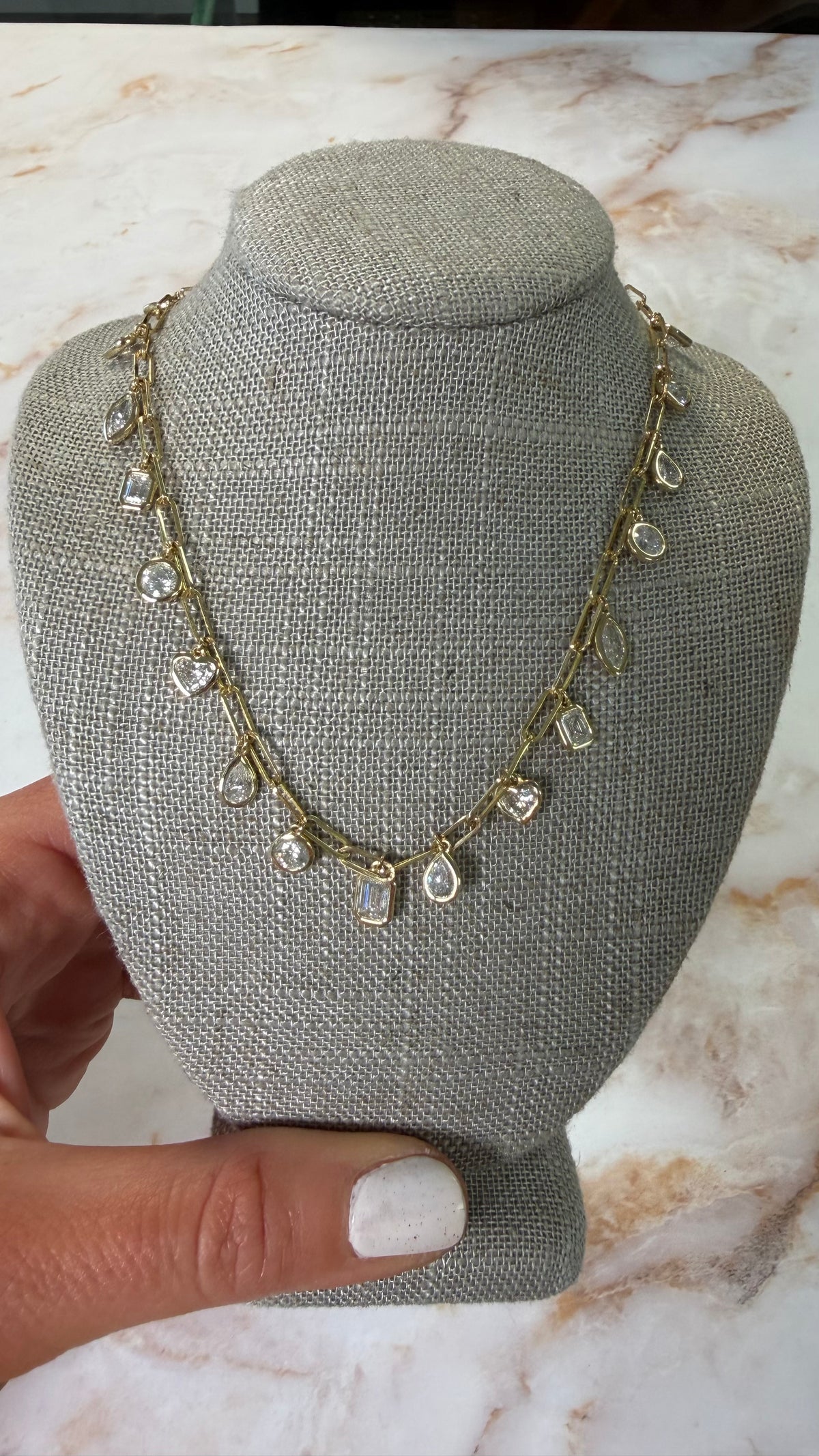 5.27 cttw multi shape hanging bezel diamonds on paperclip chain
