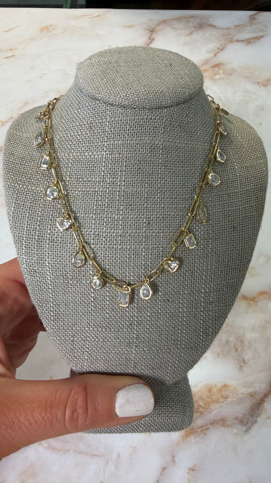 5.27 cttw multi shape hanging bezel diamonds on paperclip chain