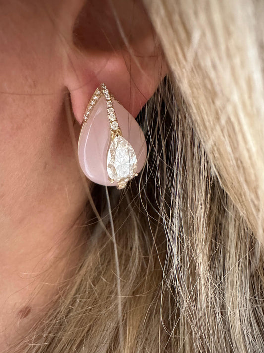 2 cttw Pear Center Pink Mother of Pearl Earrings