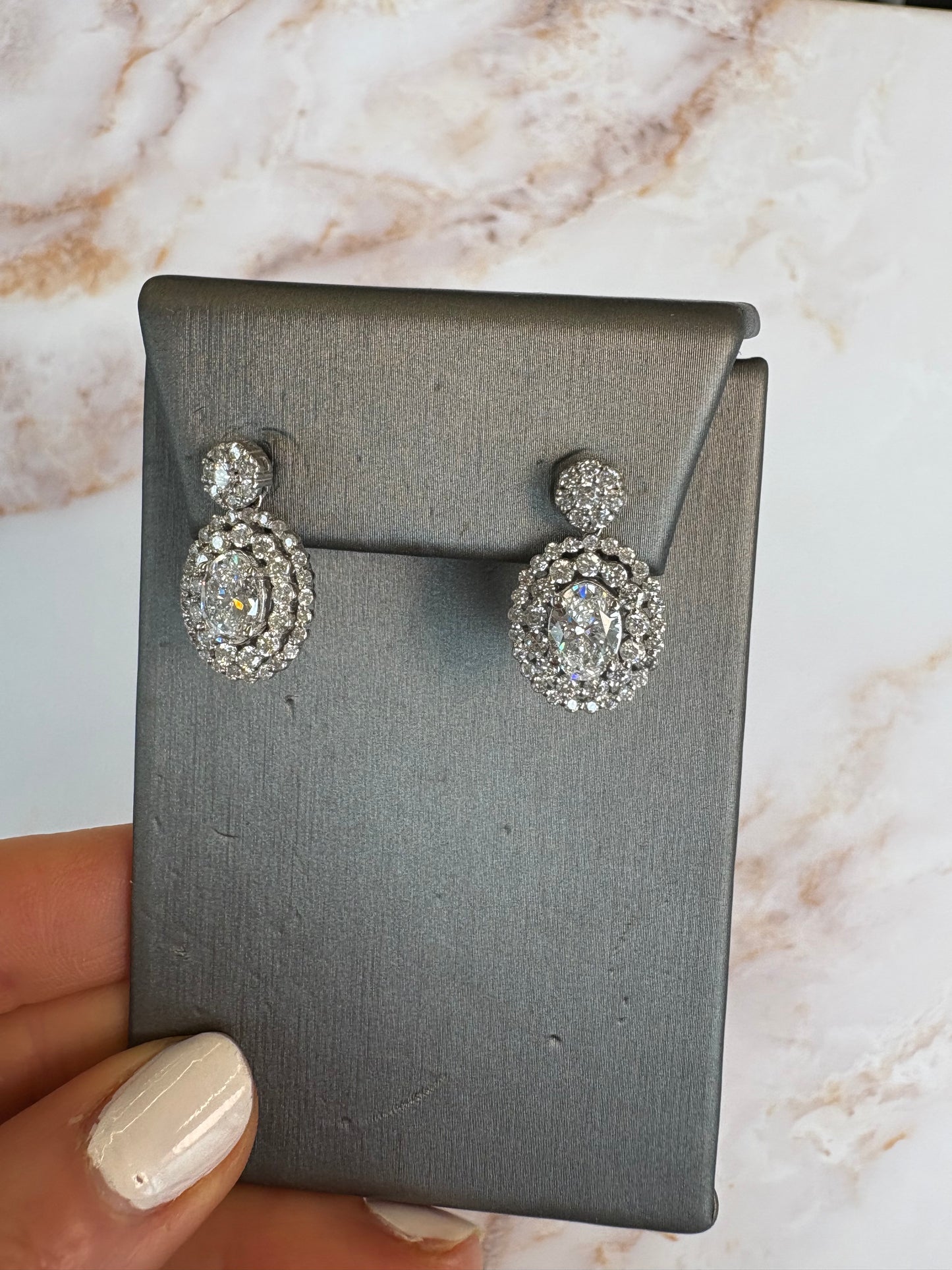 2 cttw oval with 1.9 cttw double halo drop earrings